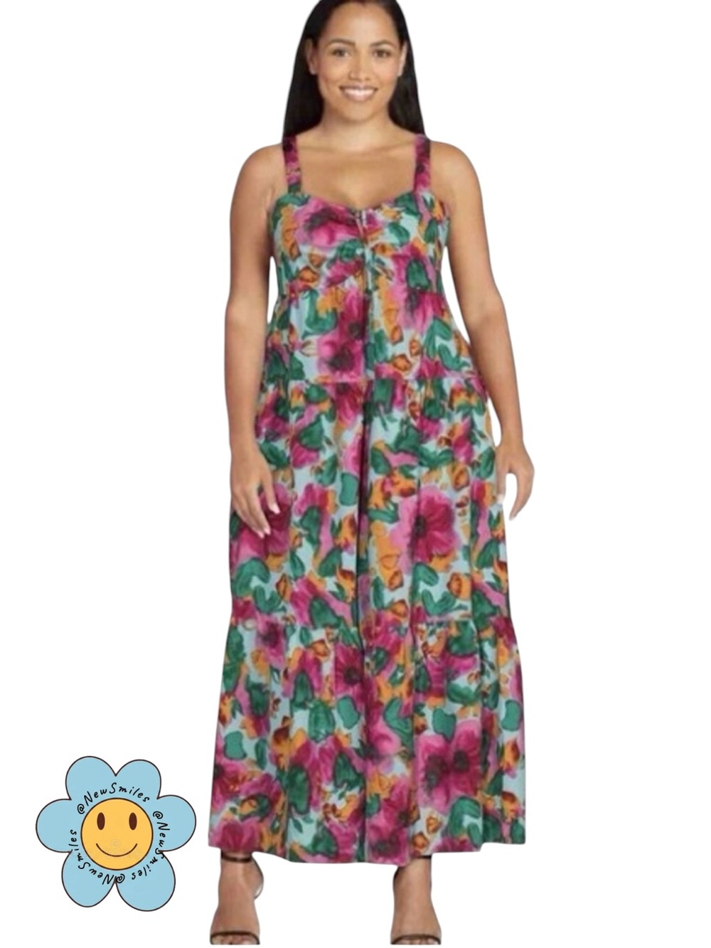 Terra & Sky ~ Multicolor Maxi Sundress ~ Smocked Back ~ Vibrant Floral Colors